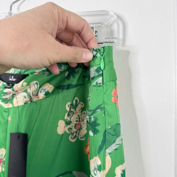 Lulu’s Thriving Vibes Bright Green Floral Print Satin Wide Leg Pants NEW Size L - Picture 13 of 16